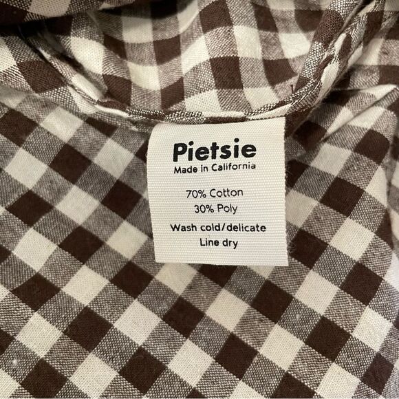 Pietsie Atlin Brwn/Wht Gingham Pull Over Long Full Sleeve Pleated Top Sz-M NWT! - Picture 7 of 9